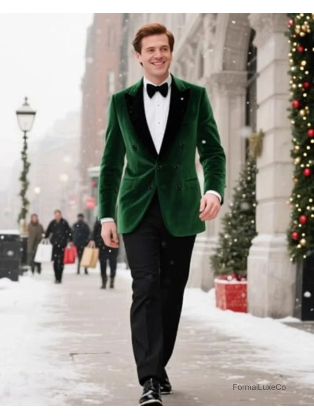 Men's Velvet 2-Piece Double Breasted Tuxedo Suit Set Blazer & Pants